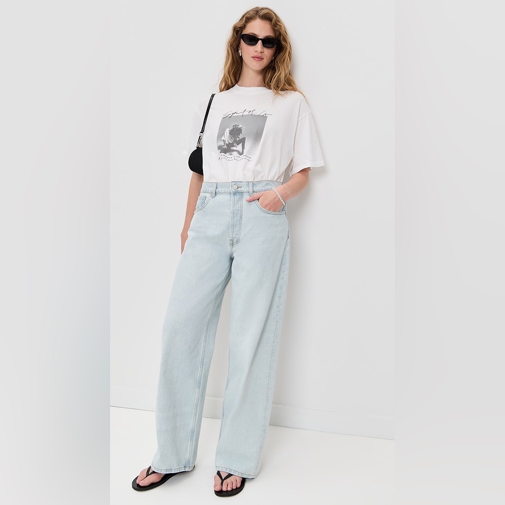 Anine Bing Y2K Wide Leg High Rise Button Fly Manon Light Wash Jeans Size 27